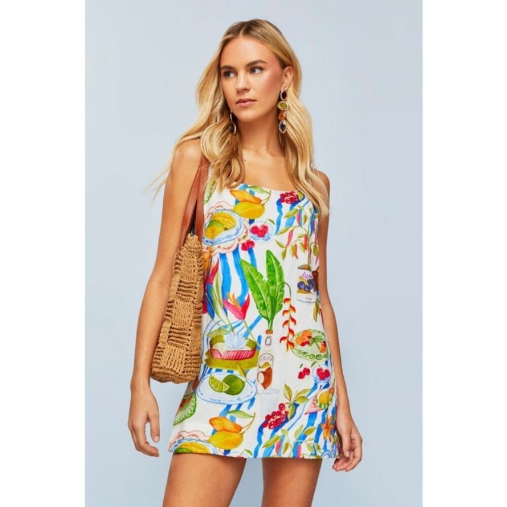 💕FARM RIO💕 Off-White Fresh Table Euroflax Premium Linen Mini Dress Small S NWT